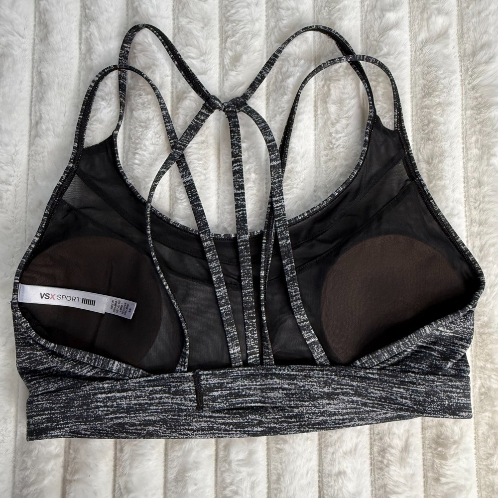 Victoria's Secret VSX Sport Bra‎ Small Black Gray Crisscross Back Padded Gym - Picture 2 of 6